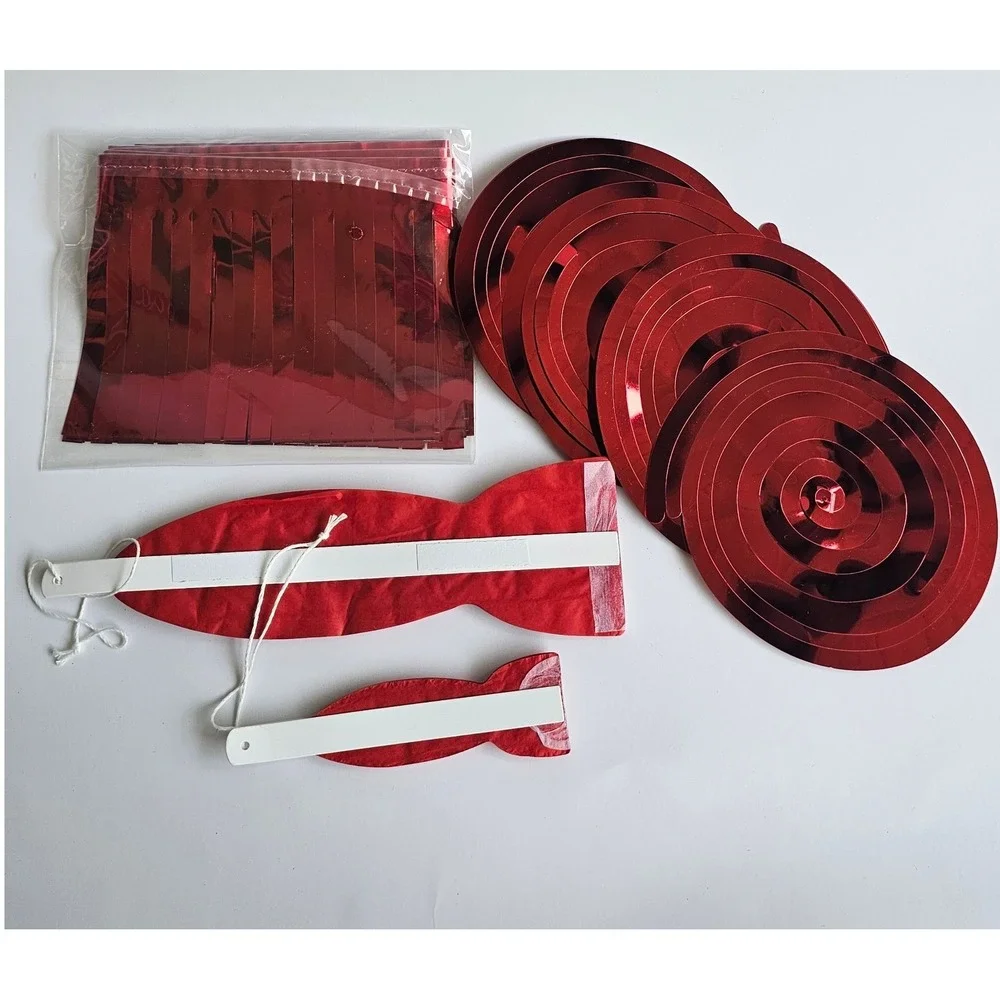 Red Party Decoration Kit Metallic Foil Swirls Fringe Banner Honeycomb Paper Set